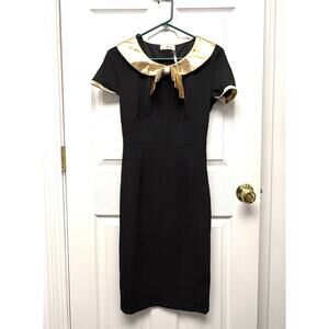 AISIZE Dress Vintage Redefined Black Pencil Gold Collar & Cuffs Size S – A9137